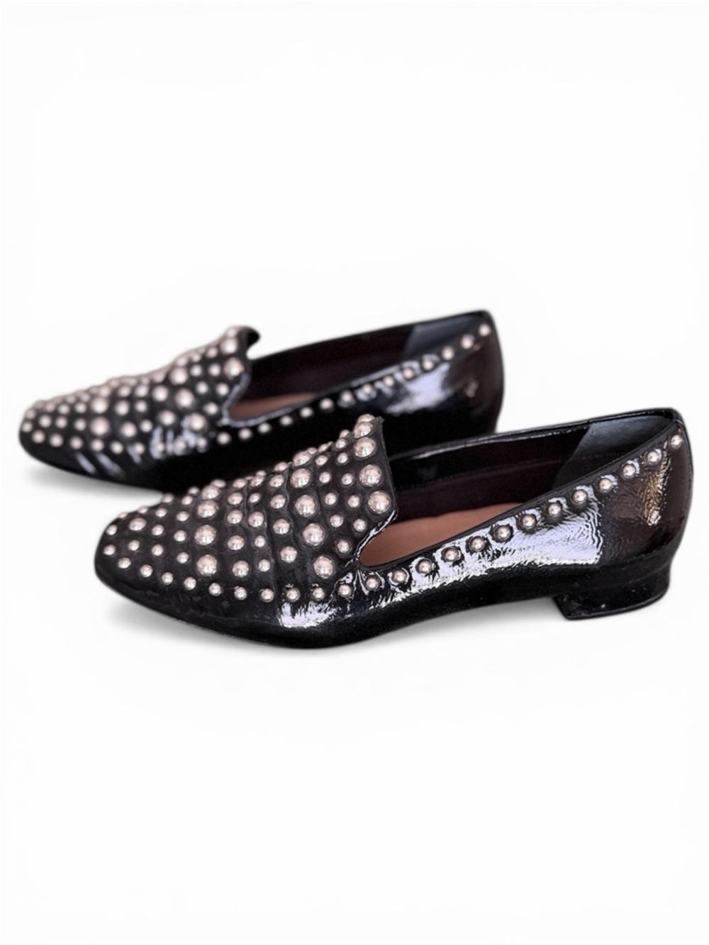 Studded Black Patent Loafers - Women Shoes